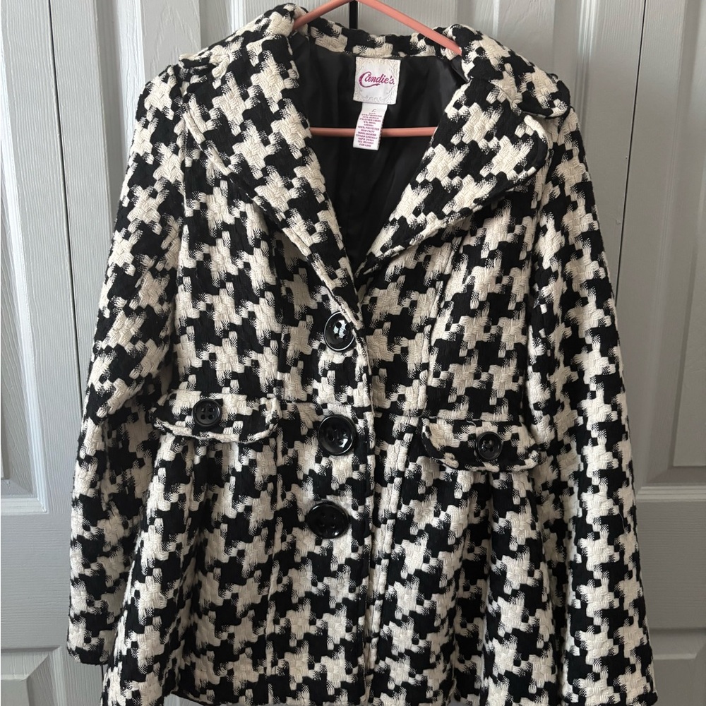 Candie's Black and White Houndstooth Pea Coat